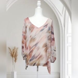 Democracy Multicolor Asymmetrical Blouse with Dolman Sleeves Size XL